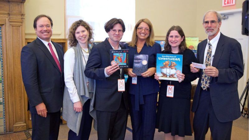 Three Mathical award-winning authors with MSRI leaders at the 2015 prize announcement